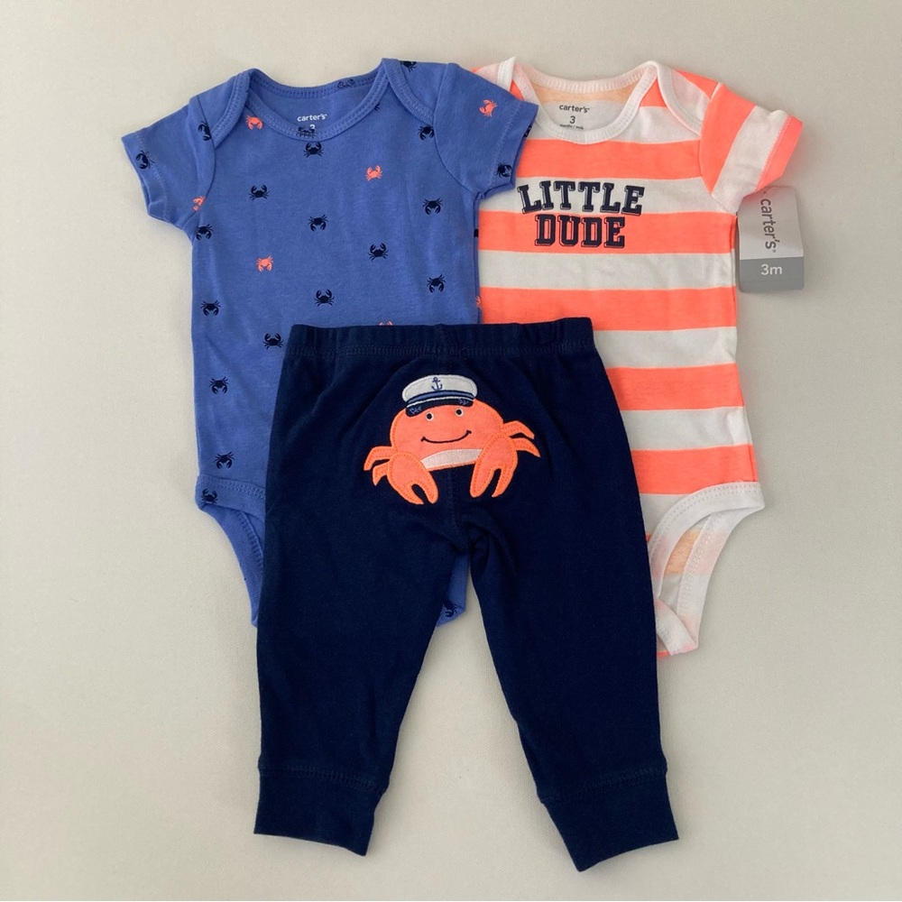 Carter’s Baby Boy 3 Months Crab Bodysuit Pant Set Outfit Spring Summer NWT